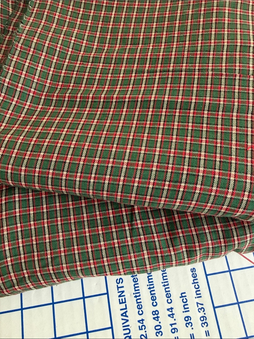 Vintage Green Red Plaid Brushed Cotton Homespun Fabric 5.5 Yards x 42